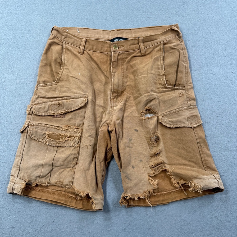Dakota Cargo Shorts Men's 34 Brown Loose Fit Canvas Distressed Workwear Thrashed
